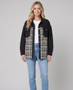 Women's Denim Jacket – Plaid Detail, Long Sleeve