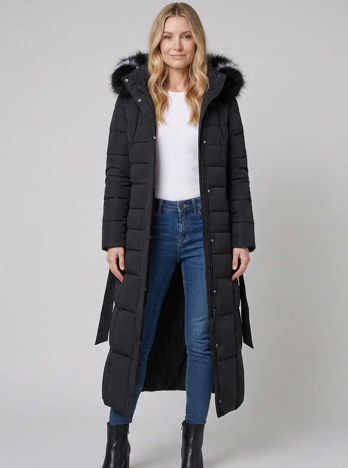 Quinna black maxi puffer coat