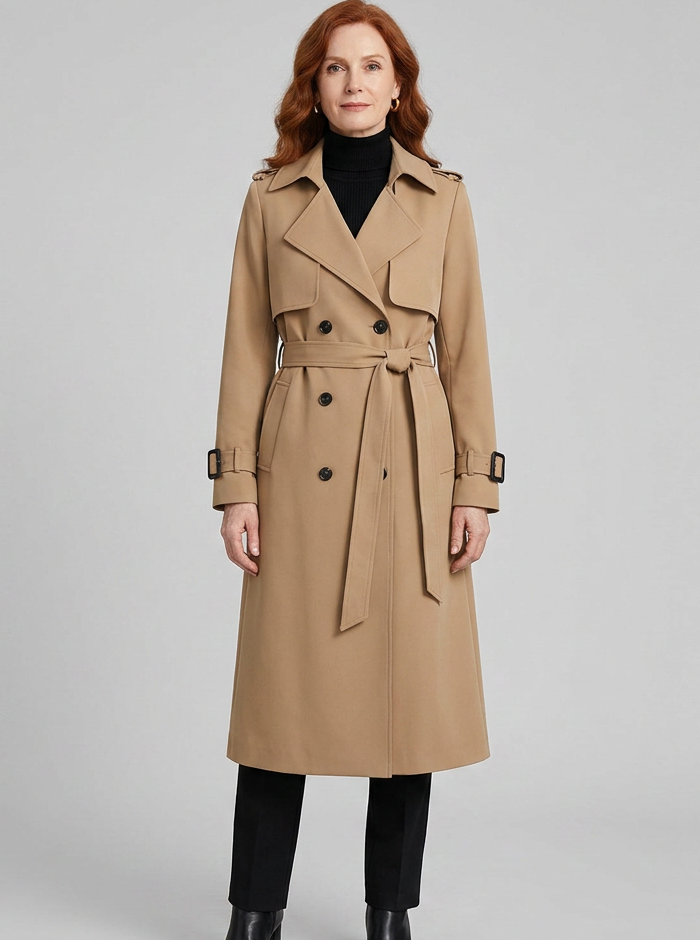 Women's Maxi Trench Coat – Double-Breasted, Belted