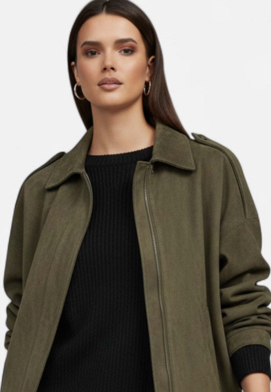 Suede-Touch Jacket - Women's Classic Lapel Jacket