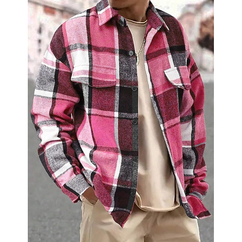 Ezra rugged plaid overshirt, pink